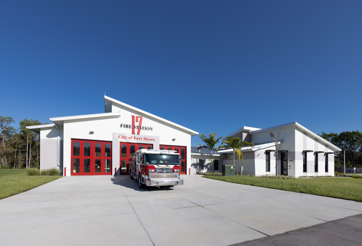 Architectural view of the Fire and Rescue Station 17 Fort Myers, FL.